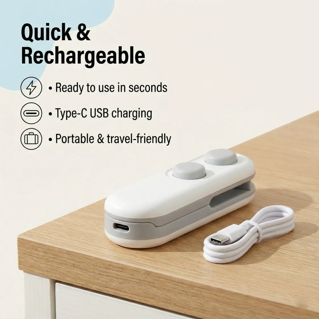 Mini Bag Sealer 2-in-1 — Seal + Cutter | Chips, Namkeen, Snacks Ko Rakhe Fresh