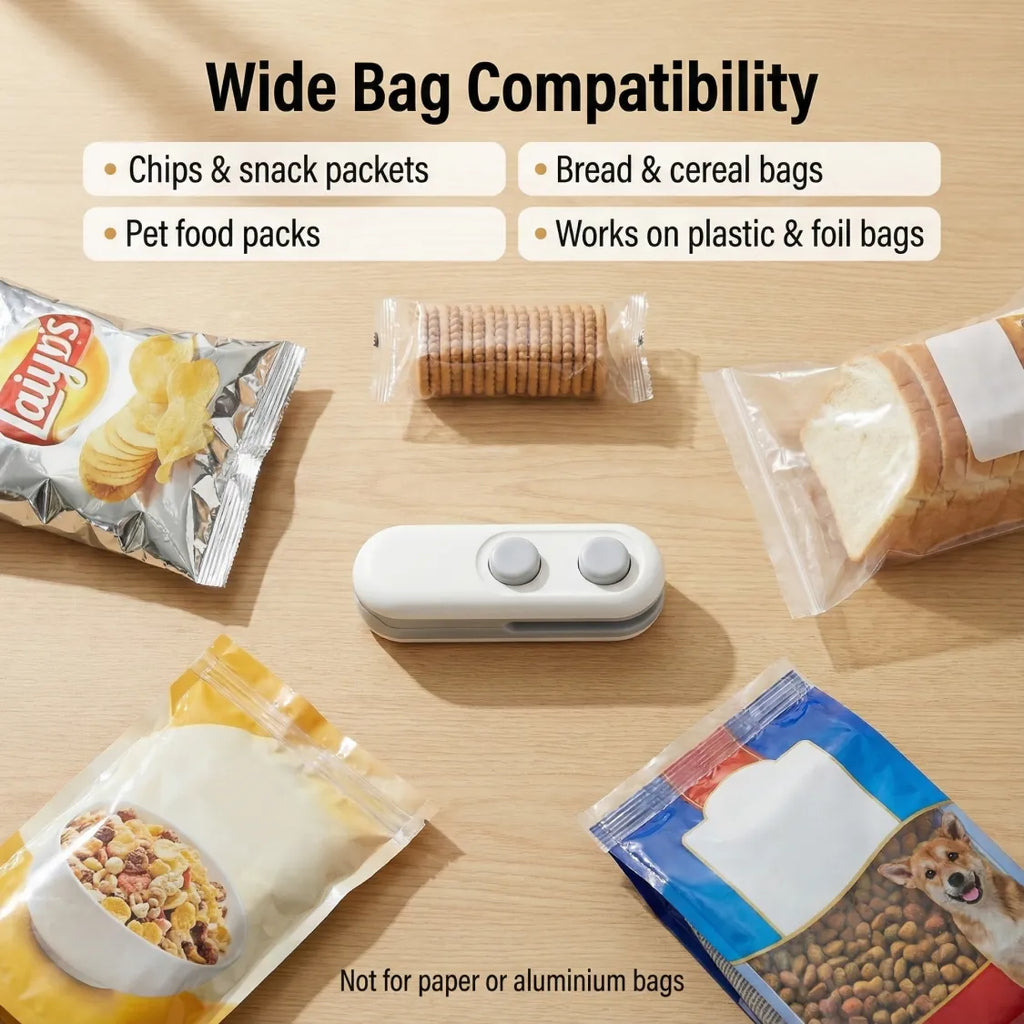 Mini Bag Sealer 2-in-1 — Seal + Cutter | Chips, Namkeen, Snacks Ko Rakhe Fresh