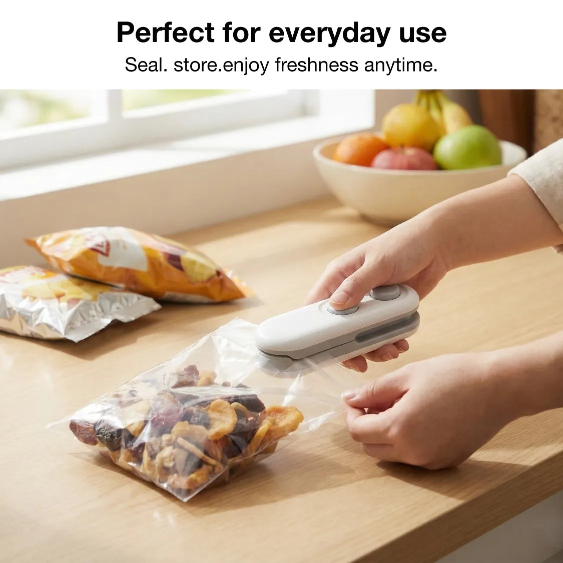 Mini Bag Sealer 2-in-1 — Seal + Cutter | Chips, Namkeen, Snacks Ko Rakhe Fresh